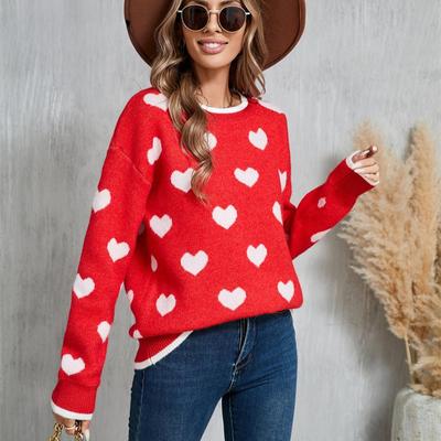 Winter Damen Pullover Liebe Valentinstag Pullover Herz Farbe Clash Pullover
