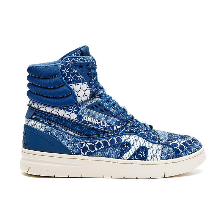 Li-Ning 1990 Retro Trend High-Top Skate Shoes Men Sneakers Strait-Blue ALFR091-1