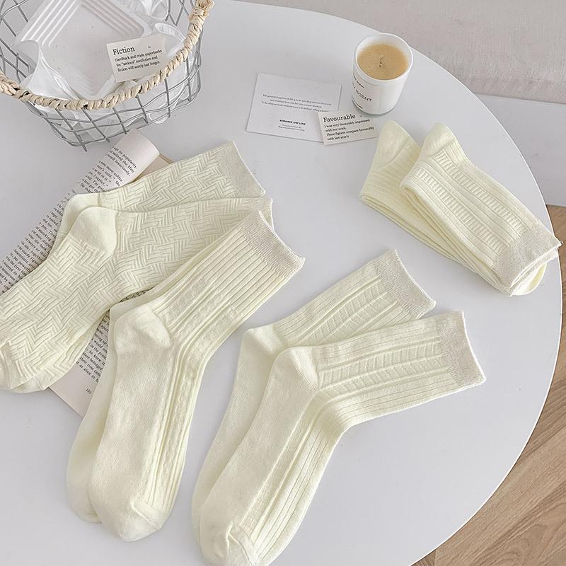 24 Calzini Bianchi Donna Primavera Estate Sottili Doppia Maglia Media Altezza Calzini Impilabili Stile Giapponese Coreano Semplici Calzini Donna
