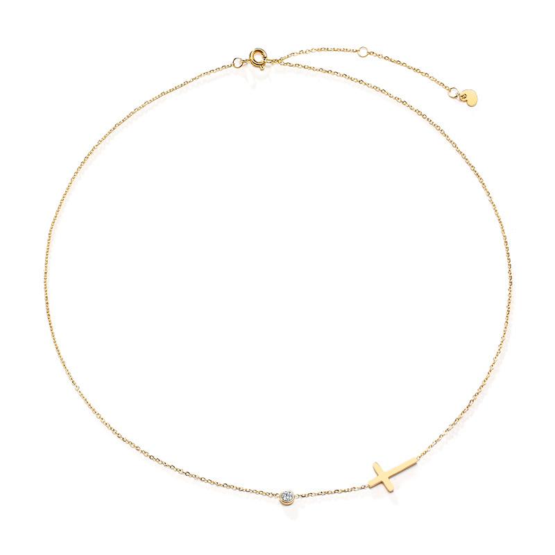 Sideways Cross Necklaces for Women Girls Jewelry, Dainty Gold Color Stainless Steel Simple Choker Collar Fashion Gift for Her