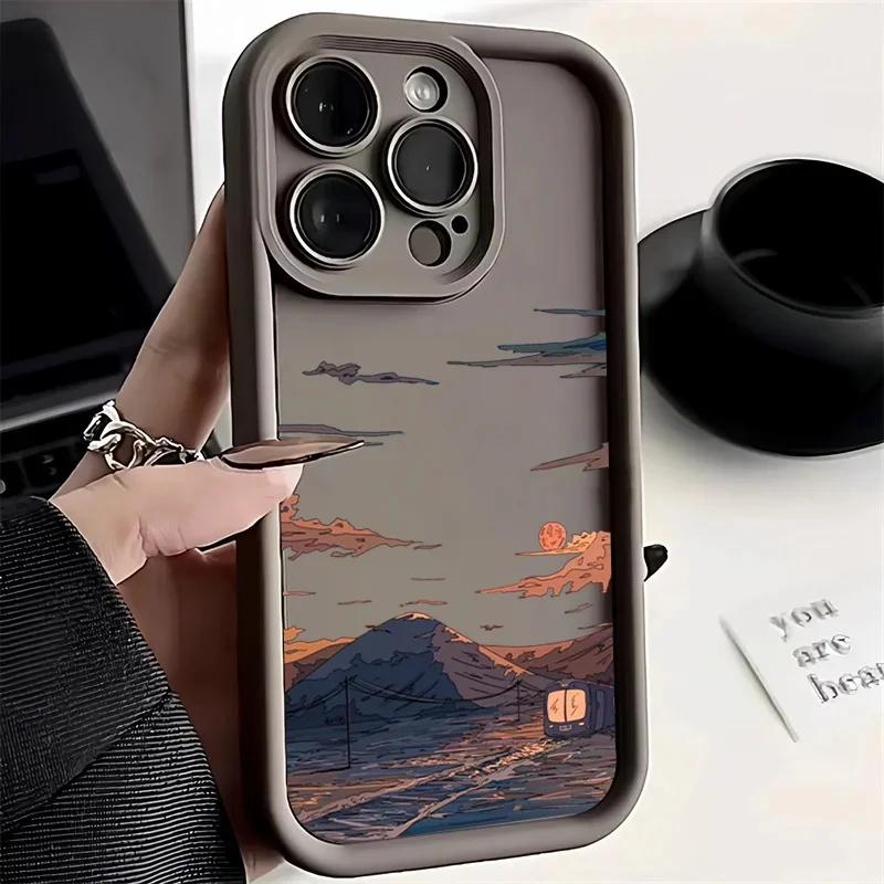 Sunset Peak Personalized phone case iphone16pro For iPhone 16 15 Pro Max 16E 14 13 12 11 16Plus Silicone Soft Shell