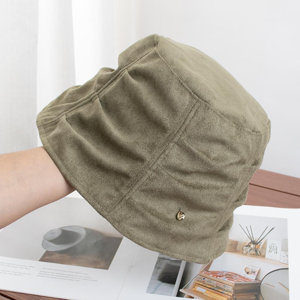 Retro pleated suede bucket hat women's spring and autumn new versatile face small bucket hat literary temperament basin hat