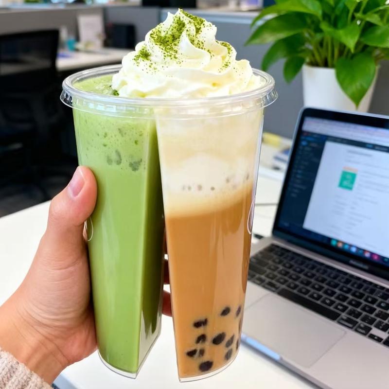 200pcs Disposable Dual Chamber Plastic Cups, 2-in-1 Double Grid Drinking Cups for Bubble Tea, Juice, Cocktails, Milkshake