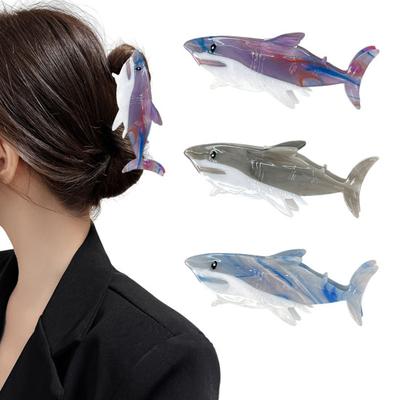 Women Hair Claw Shark Shape Anti-slip Teeth Acetate Material Hair Clip Back Head