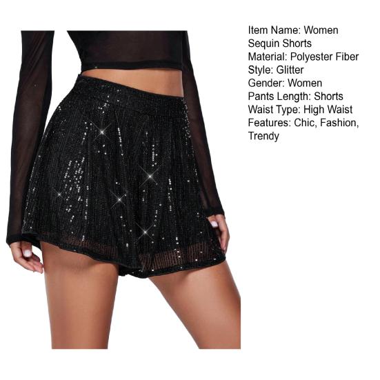 Women's Glitter Sequin Shorts High Waisted Going Out Sparkly Flowy Shorts Disco Party Festival Club Night Outfits