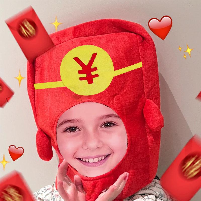 

2026 Chinese New Year Horse Year Red Envelope Hat for Kids Cute Lucky Fortune Headband Fabric Cap for Photo Props & Performance красный