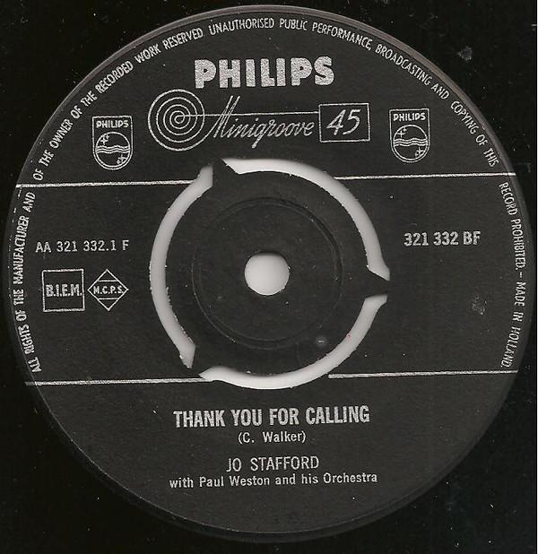

7inch Record JO STAFFORD Thank You For Calling 321332BF Philips Netherland Pop Used