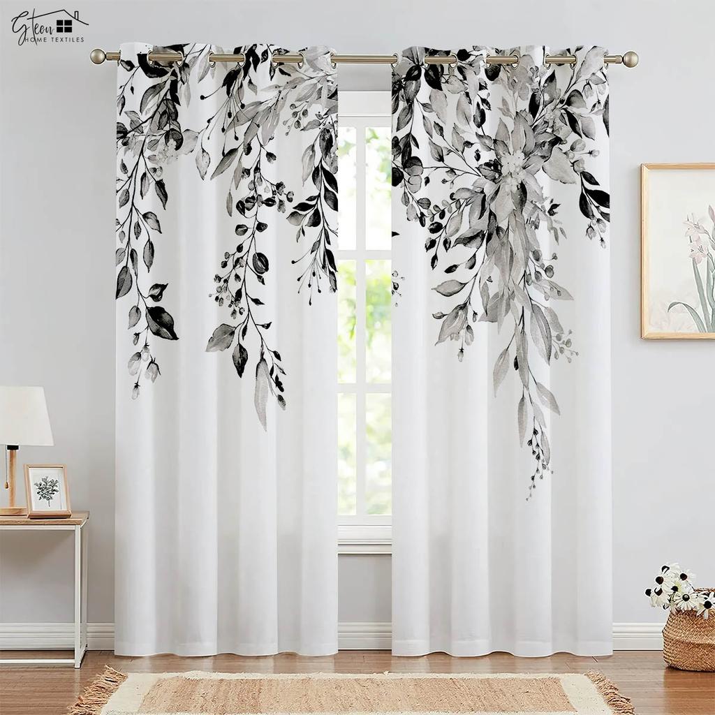 2-Piece Set of Of Autumn Leaf Print Design Window Curtains Machine Washable Bed Room Living Room Kitchen Four Seasons Decorative Curtains
