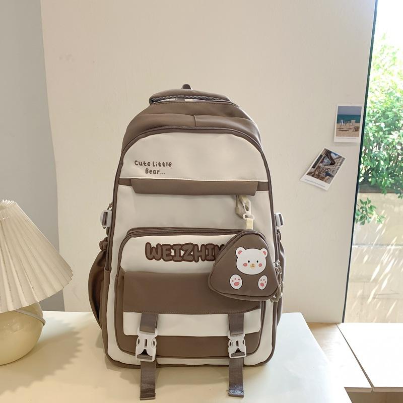 Student Schoolbag Color Block Women's Large Capacity Lightweight Backpack Middle School Student Backpack with Coin Purse