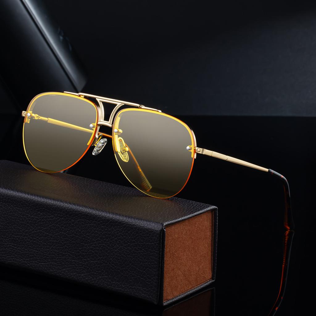 JYL TS Men's Semi-Rimless Aviator - Double-Bridge Metal Sunglasses KSL-98338