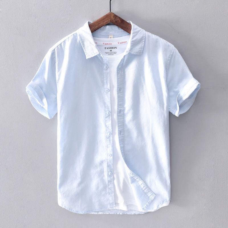 Men's Short Sleeve Loose Fit White Linen Shirt - Casual Summer Cotton Jacket