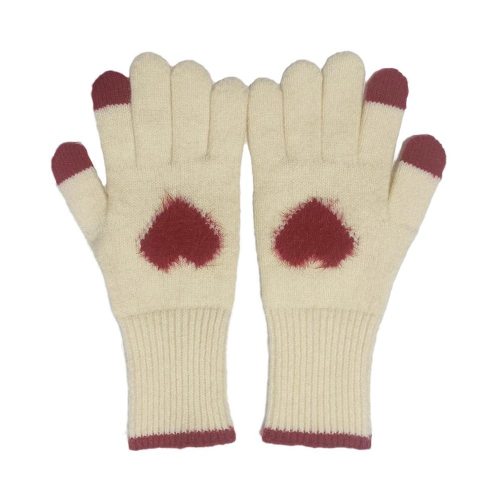 

Cold Weather Korean Style Heart Gloves Touchscreen Thick Warm Knitted Gloves Coldproof Winter Mittens Autumn Winter бежевий