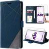 Case for Samsung Galaxy A34 5G with 2 Tempered Glasses, Leather Effect Pattern Stripes Navy Blue