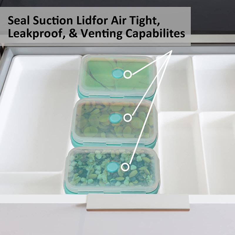 Silicone Collapsible Food Storage Containers with Lids Silicone Lunch Box Bento Box Kitchen Pantry Microwave Freezer Safe