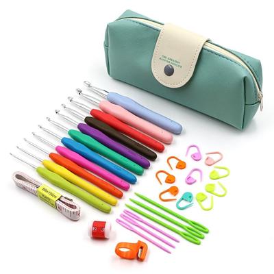 9pcs Crochet Hooks Kit Yarn Knitting Needles Sewing Tool Ergonomic Grip Bag Set