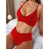 Women's Black Cross Wrap V Neck High Waisted Two Piece Swimsuit