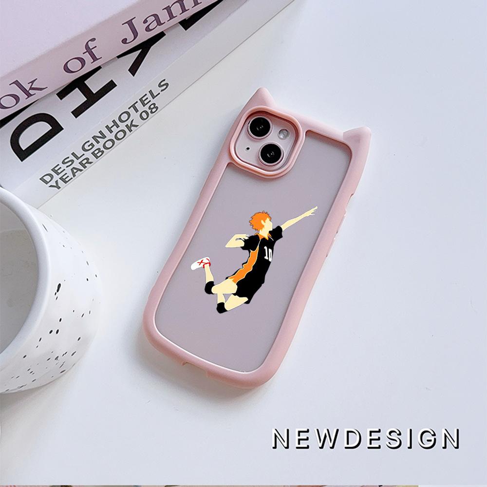 Soft Cat Ear Phone Cases for iPhone 16 15 13 12 11 Pro Max 14 Plus Silicone Anti-Drop Transparent Acrylic Back Cover N69 Anime Haikyuu X Reader Art