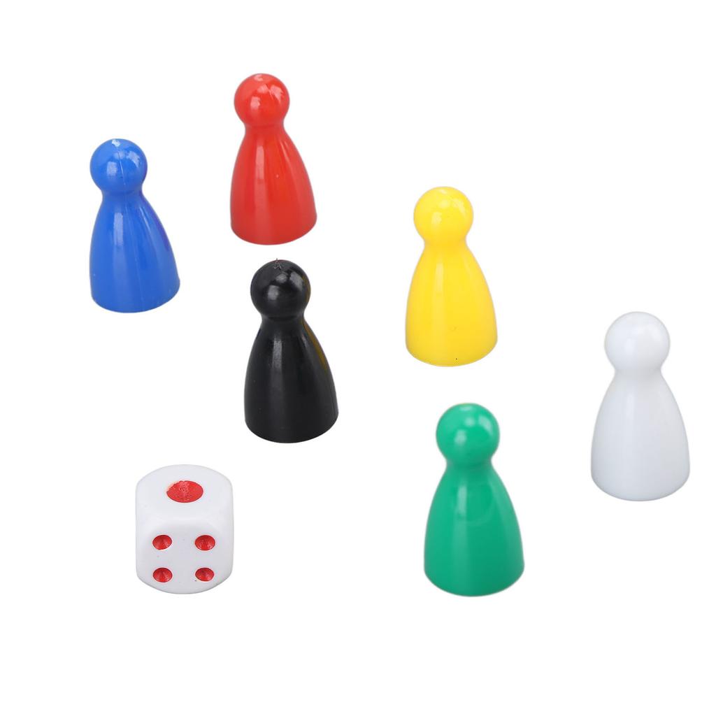 30PCS 6 Color Chess Pieces 5PCS 6 Sided Dice Plastic Chess Game Pieces Dice Set for Board Game