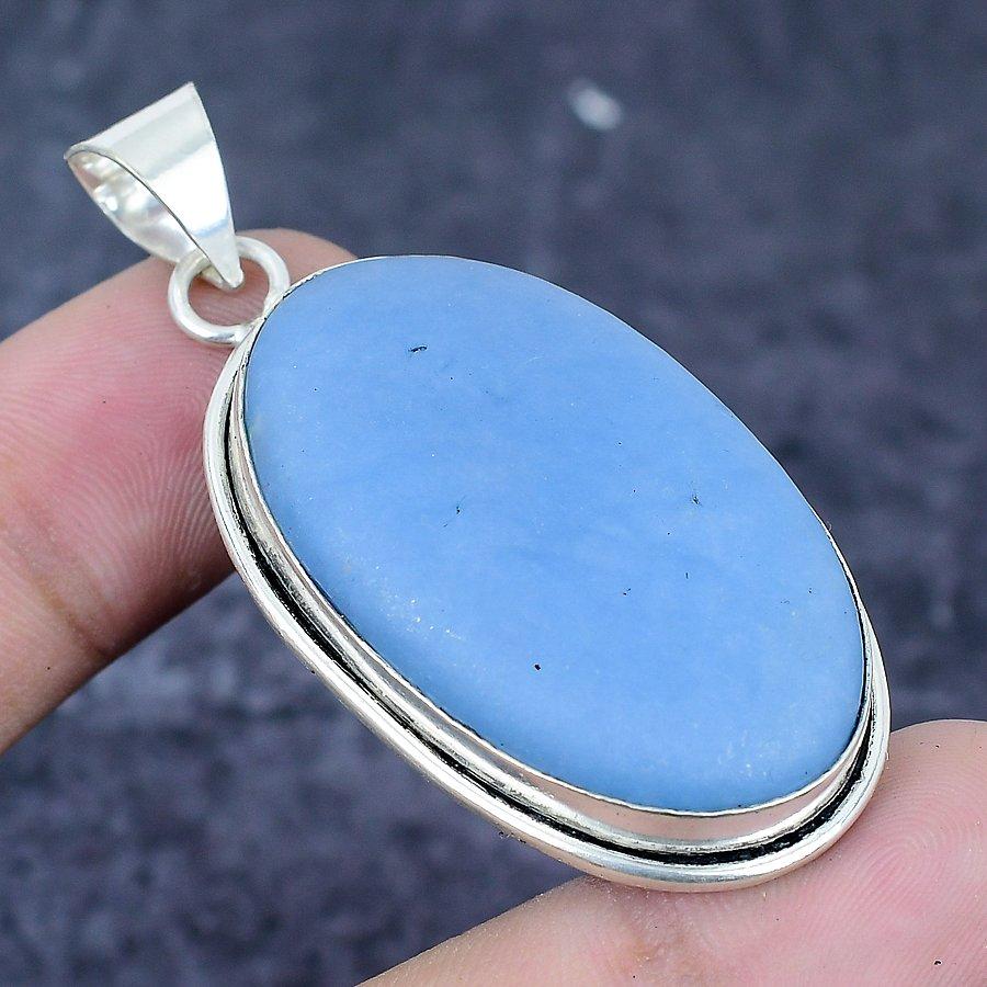 Angelite Stone Gemstone Handmade 925 Sterling Silver Jewelry Pendant 2.25" K8a20