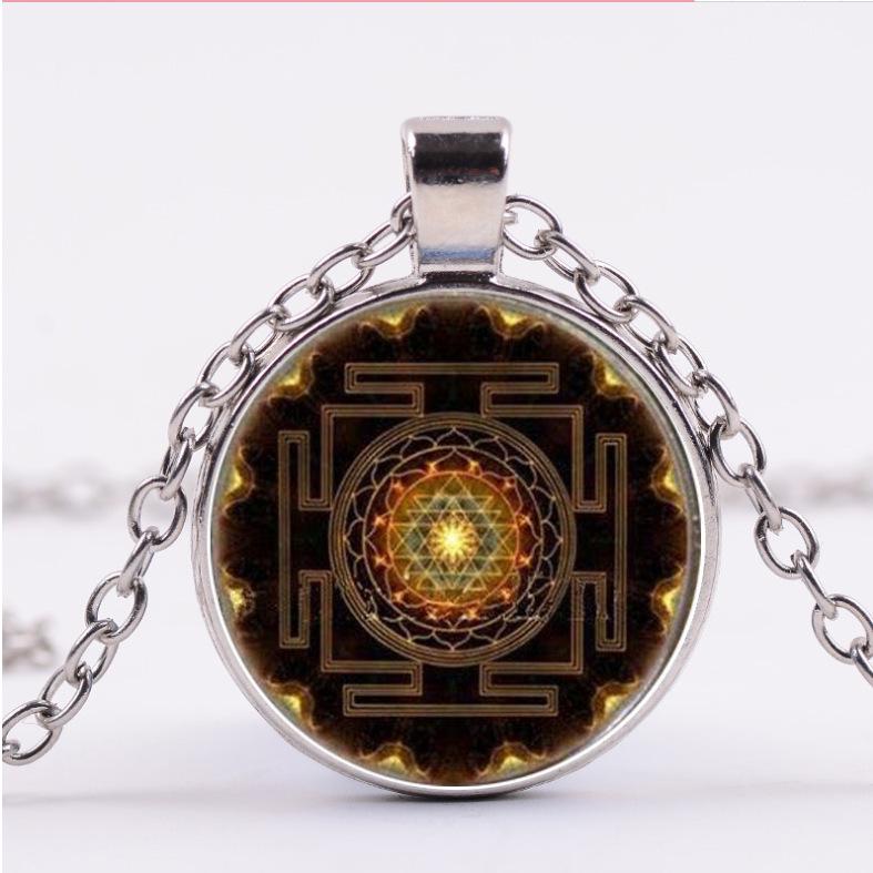 Sri Lanka Yantra Pendant Necklace - Vintage Sweater Chain