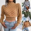 Autumn Winter 3D Geometric Long Sleeve Crop Knit Sweater Women's Clothing
