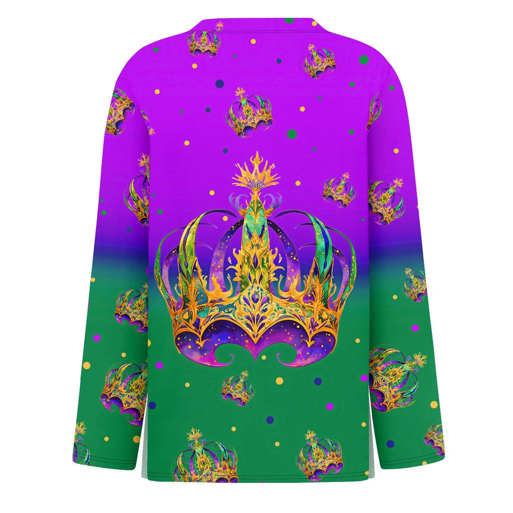 Damenmode Lässig Schlitzsaum Rundhals Langarm Locker Bedrucktes T-Shirt Top