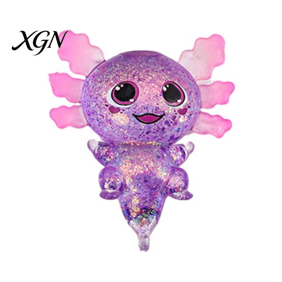 Soft Waxy Fidget Toy Glittery Salamander Squeeze Slow Rebound Stress Reliever Relief with Transparent Glitter Cute Decompression Gift Relaxation Ball