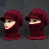 Women'S Rabbit Fur Winter Hat Scarf Combo Windproof Ear Protection For Mothers Thickened Knitted Beanie For Outdoor Riding Gift