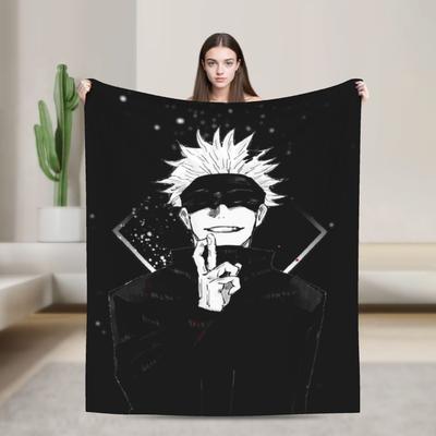 Satoru Gojo Flannel Blankets Jujutsu Kaisen Anime Manga JJK Customized Throw Blankets for Bed Sofa Couch 200x150cm Bedspread,