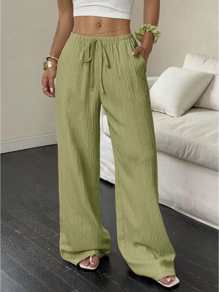 2025 Temu Short Sleeve Top & Loose Wide Leg Pants with Pockets - European & American Style Casual Fashion.
