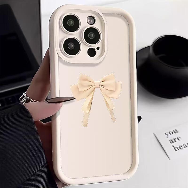 Elegant White Bow iPhone Case for Models 13/14/15/16E/17/17 Pro Max