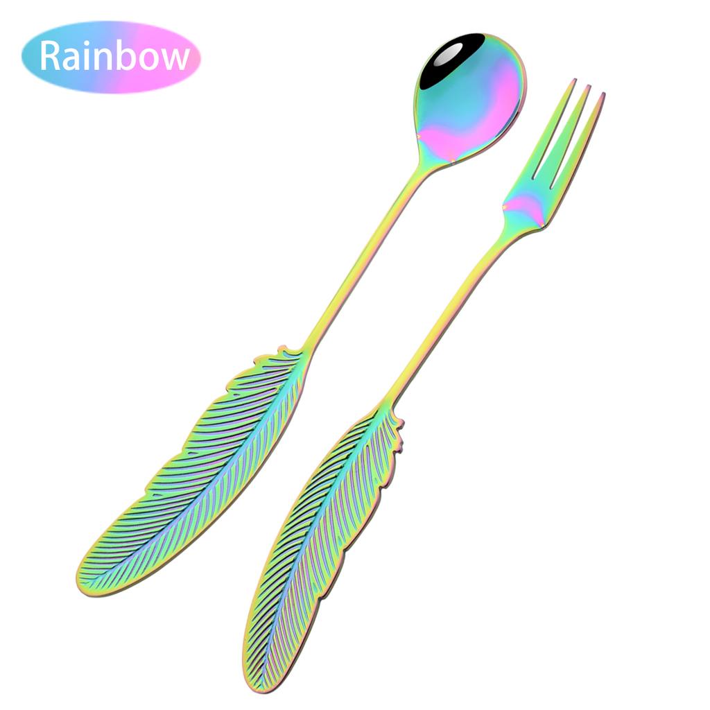 2Pcs Creative Fork Spoon Dinnerware Set 304 Stainless Steel Cutlery Cake Fruit Fork Coffee Ice Cream Stirring Spoon Kitchen Tool