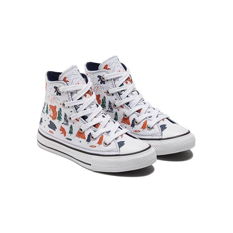 Converse Chuck Taylor All Star Comfortable Versatile High-Top Canvas Shoes Kids Sneakers White Orange 672439C