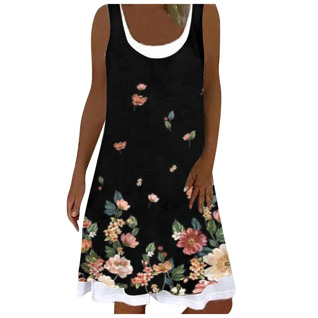 R Dress Mujer Estampado Floral Suelto Falso De Dos Piezas De R Dress Mujer Estampado Floral Suelto Falso De Dos Piezas De