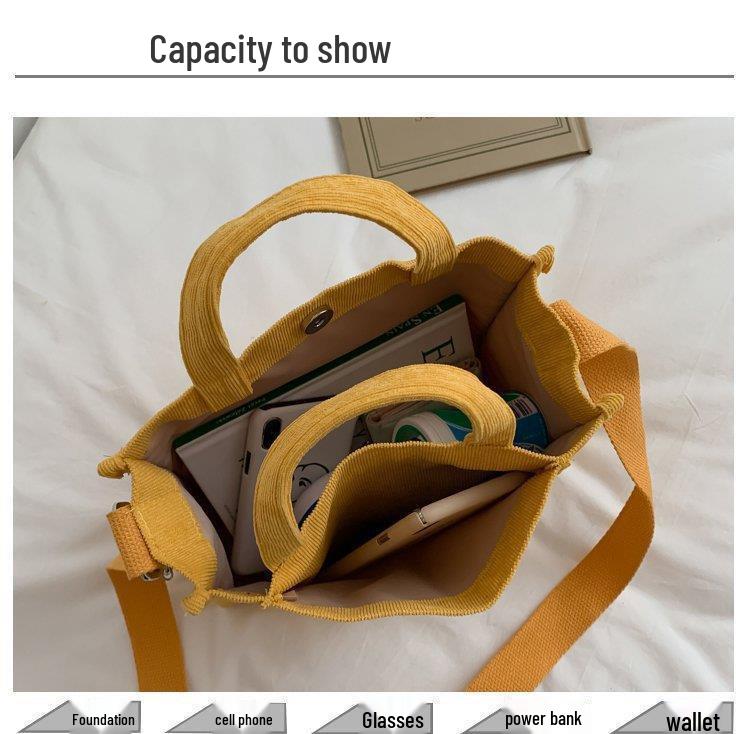 2025 Korean Style Women's Corduroy Canvas Crossbody Shoulder Bag - Small Square Design