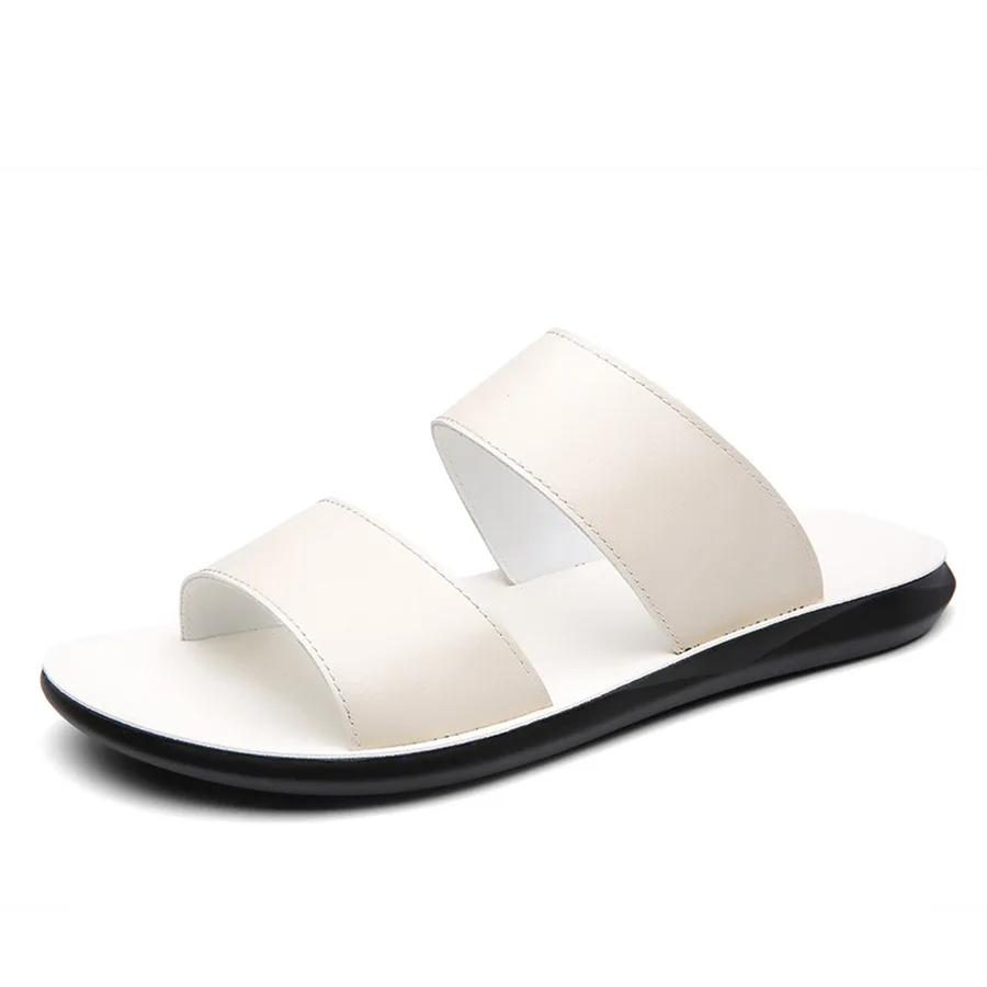 

2025 Лето Новые Мужские Шлепанцы Мода Мягкая Подошва Кожаная Поверхность Повседневные Шлепанцы Уличные Нескользящие Пляжные Сандалии Большой Размер 38 бежевый