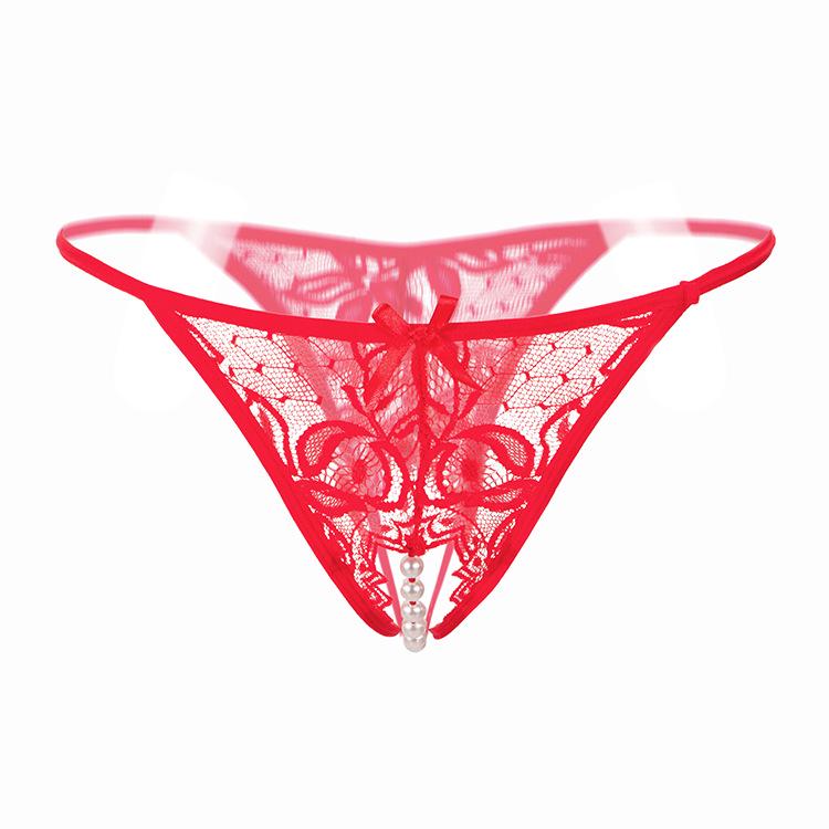 Lace Low-Waist Open Crotch Panties - Ultra-Thin Transparent Mesh Thong for Women