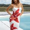 Spring Summer Fashion Women's White Base Red Floral Dress for European American Crossborder