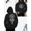 Чорне худі з друком вікінгських рун та Дерева Життя Іггдрасіль - Північний міфологічний вуличний одяг для чоловіків/жінок, повсякденні світшоти,