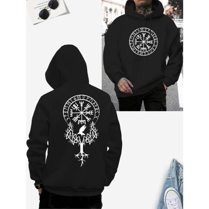

Черное худи с рунами викингов и принтом Древа Жизни Иггдрасиль - Норвежская мифическая уличная одежда для мужчин/женщин, Повседневные толстовки, S