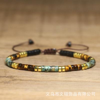 Bracciale con Perline Tubolari Occhio di Tigre e Turchese – Accento Dorato Regolabile Gioiello Boho, Regalo Protezione Coraggio per Uomini e Donne