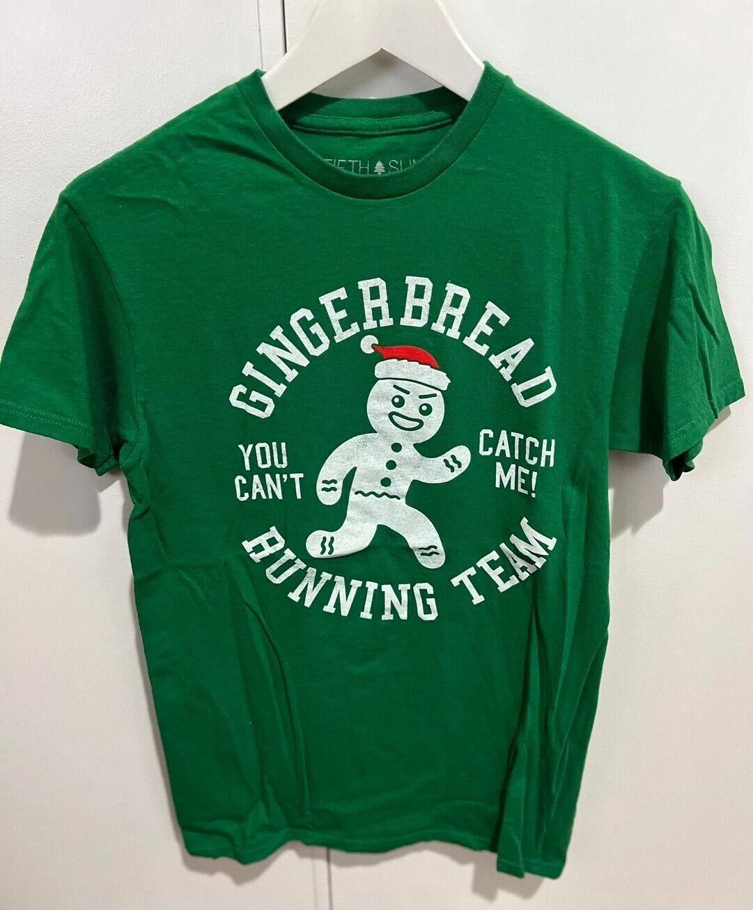 

Crew Neck Christmas Green Ginger Bread Man Theme Top T Shirt Unisex S NEW M