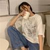 Women's Cotton Printed Crew Neck T-Shirt - Loose, Short Sleeve, Casual Summer Korean Style for Students and Couples