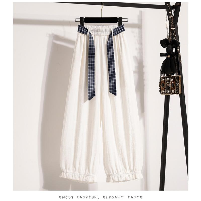 DIMANAF 2026 Plus Size Summer Women Pants Cotton Thin Elastic Waist Oversize Fashion Lady Casual Long Pants Solid Black