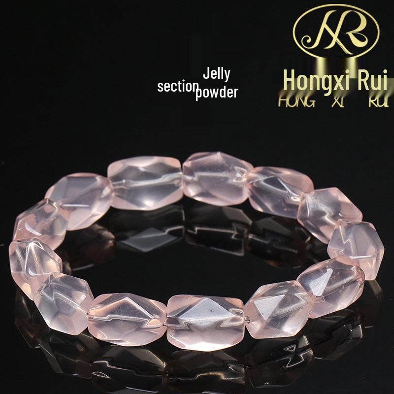 

Faceted Rose Quartz Barrel Beads Carved Bracelet - Jelly Pink 10x14mm