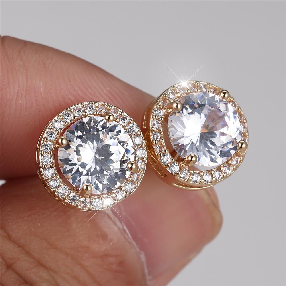 

Fashion White Zircon Round Pearl Stud Earrings Silver Color Vintage Crystal Wedding Jewelry For Women