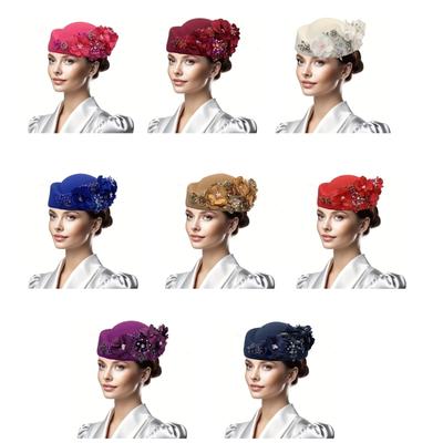 Teaparty Hat Cocktail Party Beret Hat for Female Fabric Flower Fascinator Hat Pillbox Hat Role Play Bowler Party Supply