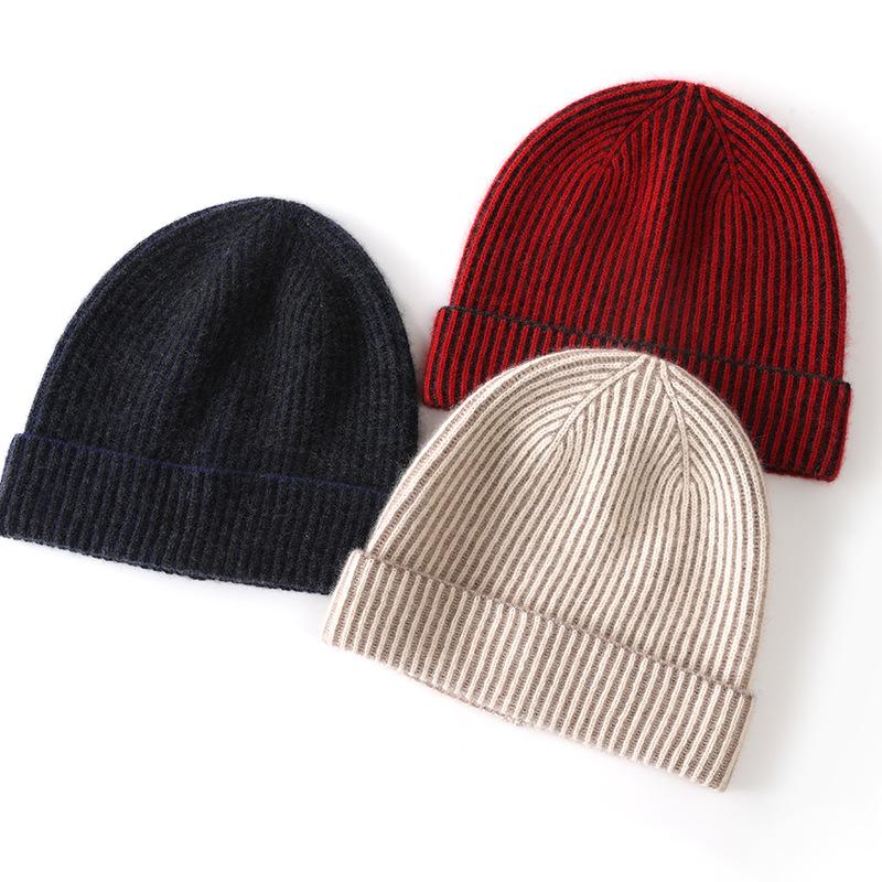 Source origin autumn and winter classic cashmere hat men's and women's ingot needles solid color warm simple knitted headhat