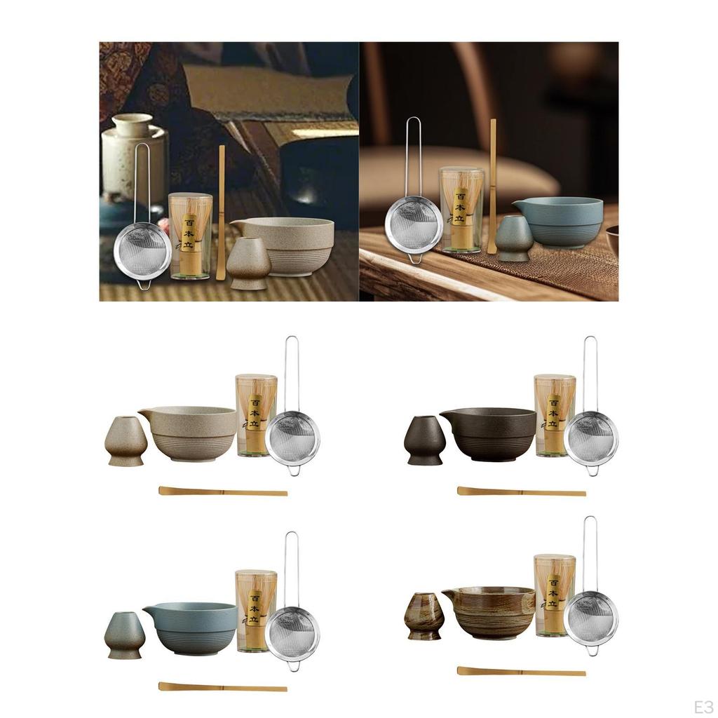Matcha Set Keramikschale mit Ausguss für Teeliebhaber Tragbar Robust Sieb Besenhalter Zeremonie