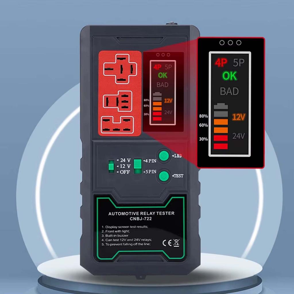 12V/24V Automotive Relay Tester, Vehicle 4 Pin/ 5 Pin Circuit Testing Cranking Charging System Diagnostic Tool